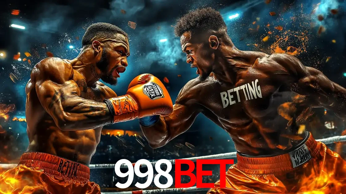 Dois boxeadores em uma luta intensa e explosiva, representando a adrenalina e as oportunidades de apostas em esportes de combate disponíveis na plataforma 998BET.